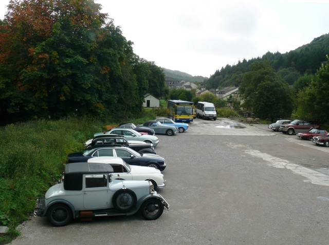 Car park at the Lakeland Motor Museum, with many Daimlers